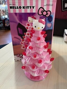 Hello Kitty Mini Pink and Red Lighted Holiday Tree Figurine